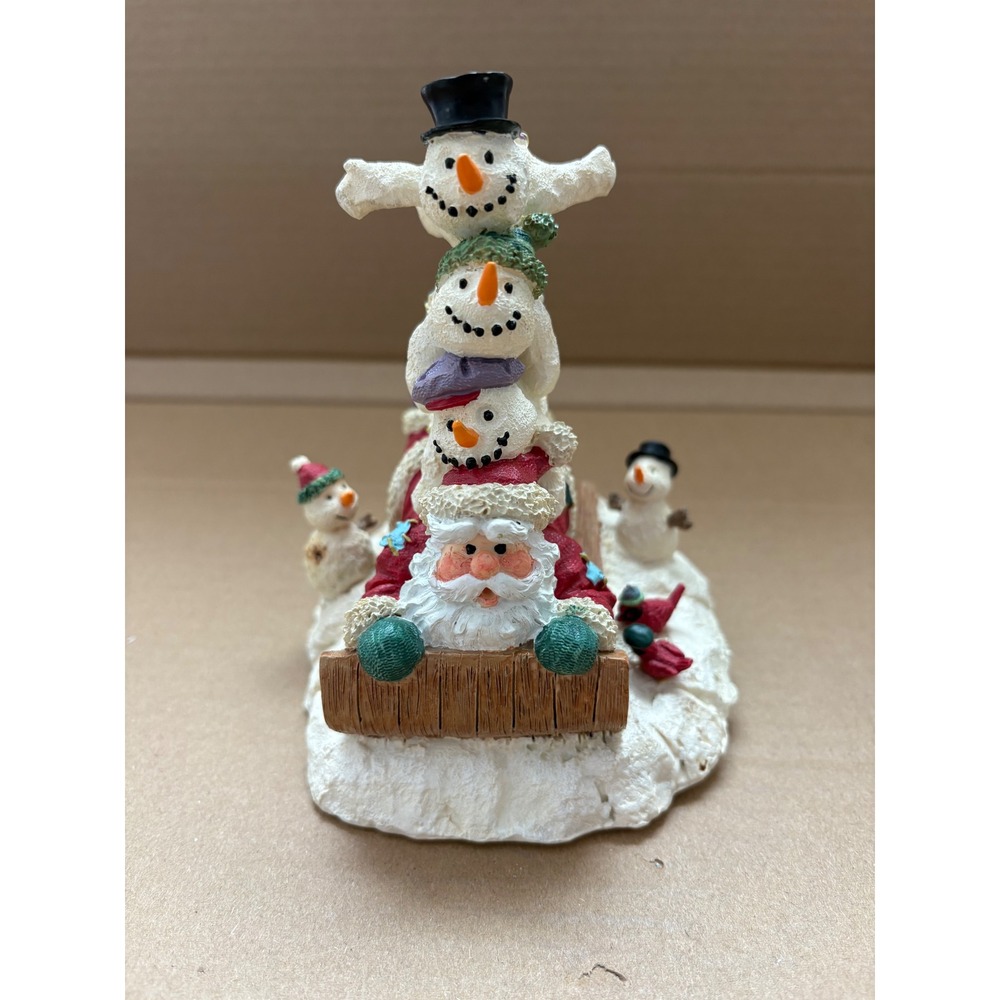 Vintage Charming Santa and Snowman Stack Holiday Decor Tableto Shelf‎ Sitter